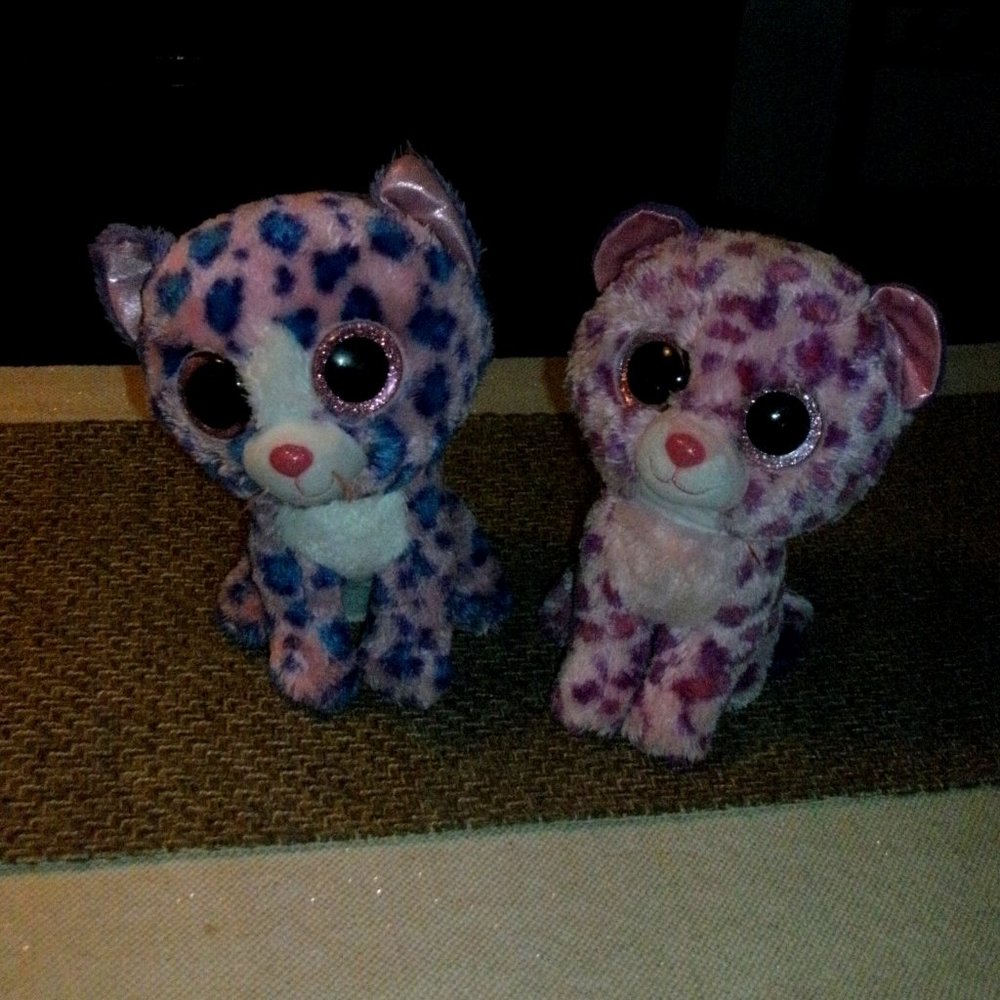 SET of 2 TY Beanie Boos Glamour & Reagan Leopard Cat Plush Toy each 9" tall